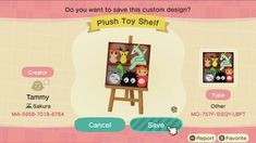 an animal crossing game is shown with the character's name and their art work