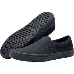 The go-to for easy slip-on convenience, the sporty Merlin Canvas Slip On in all black combines form, function, and comfort. Whether at the skate park, out about town, or getting the job done, this Merlin Slip On can handle it. Our patented outsole technology and superior slip-resistance keep you safe all day long. Size: Men's 8 / Women's 9.5.  Gender: unisex.  Age Group: adult. Work Sneakers, Strappy Shoes, Colorful Shoes, Shoe Tree, Unisex Shoes, Skate Park, Buy Shoes, Black Canvas, Work Shoes