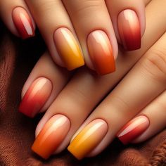 october nails #octobernails#nailsofinstagram  #NailArt #NailDesigns #Manicure #NailInspo #NailsOfTheDay #GelNails #AcrylicNails #NailPolish #NailTrends #CoffinNails #StilettoNails #NudeNails #MatteNails #NailGoals #OmbreNails Ombre Nails Fall Colors, Orange Ombre Nails, Soft Ombre, Burnt Yellow, Airbrush Nails, October Nails, Ombre Design, Makeup Mistakes