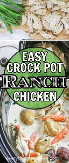 an easy crock pot ranch chicken recipe in the crock pot with text overlay