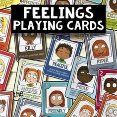 feelings playing cards with the words feelings playing cards in front of them and an image of people