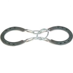 a pair of metal handcuffs on a white background