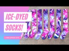 five pairs of ice - dyed socks sitting on top of a wooden table with the words,