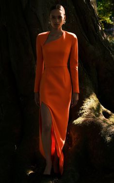 Ottavi Asymmetric Gown By Safiyaa | Moda Operandi 2023 Dresses Trends, Spring Dresses 2023, Hair Curly Hairstyles, 2023 Collection, Hair Curly, Looks Chic, Curly Hairstyles, Guest Outfit, Orange Dress