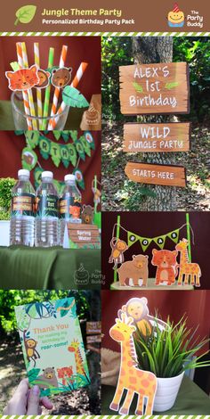 the jungle theme party is set up for children's birthday