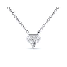 Made-to-order because each specialty cut lab diamond is unique; your jewelry will start with a one-of-a-kind CAD created just for you! Taking a basic diamond solitaire pendant to the next level; we searched high and low, and this is one of the coolest cuts out there. Hard to find, and in limited supply, the Shield Cut represents Boldness and Confidence. More about this lab-grown diamond and gold pendant: Diamond measures approximately 7.3mm x 6.2mm and weighs approximately 0.75ctw Diamond is gra Lab Grown Diamond Cut Pendant Jewelry, Silver Pendant Diamond Necklace With Lab-grown Diamond, Star-shaped Single Cut Diamond Necklace Gift, Luxury Spiritual Diamond-cut Necklace, White Diamond-cut Square Pendant Jewelry, Diamond Solitaire Pendant, Platinum Rose Gold, Pendant Diamond, Diamond Gift