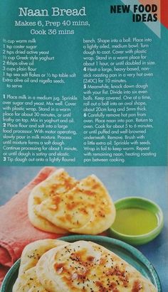 the recipe for naan bread is displayed on a plate