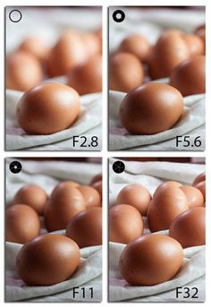 four pictures showing different stages of brown eggs