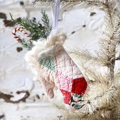 an ornament hanging from a christmas tree