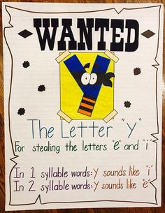 a poster that says wanted the letter y for stealing the letters e and i