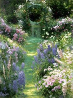 a painting of a garden with lots of flowers