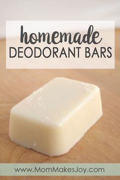 homemade deodorant bars sitting on top of a wooden table with text overlay