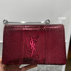 6.5″W X 4.5″H X 1.5″D. Light Leather Wear, Only Used A Few Times, Plus Size Iphone Fits However Is Very Very Snug Luxury Rectangular Wallets For Party, Designer Party Wallet On Chain In Rectangular Shape, Saint Laurent Bags, Yves Saint Laurent Bags, Wallet On Chain, Leather Wear, Snake Skin, Yves Saint Laurent, Saint Laurent