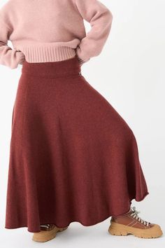 No. 313 Twirl Skirt in Maroon | Extreme Cashmere • Oroboro Store • Luxury Boutique • New York, NY Midi Circle Skirt, Extreme Cashmere, Denim Short Jumpsuit, Icon Clothing, Icon Shoes, Twirl Skirt, Iconic Dresses, Short Jumpsuit, Denim Jumpsuit