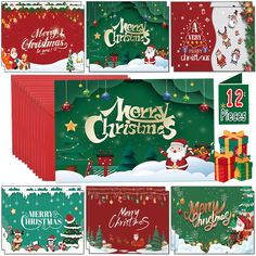 christmas greeting cards and envelopes with santa claus