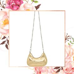 This season's must-have accessory, this hand bag incorporates a half moon shaped design and shimmers with metallic elegance. Infuse a hint of luxury into your daily attire with this versatile accessory that can be carried both with the short strap or long chain. Interchangeable straps, inside pocket, zippered closure. 8.5"(L) × 3"(W) × 6"(H) Color offerings: Silver, Gold, Black Chic Gold Shoulder Baguette Bag, Chic Gold Baguette Shoulder Bag, Trendy Gold Shoulder Bag, Trendy Gold Shoulder Bag For Party, Gold Crossbody Baguette Bag For Evening, Trendy Metallic Shoulder Bag For Evening, Chic Gold Baguette Bag, Trendy Gold Baguette Bag For Party, Trendy Gold Shoulder Bag With Detachable Strap