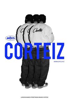 the back of two people in snowsuits with text that reads corteiz