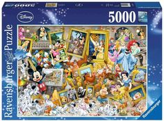 the puzzle is filled with many disney characters and their family pictures, including princesses