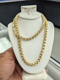 10kt Real Gold Box Byzantine Chain 5.3 mm thickness Hollow style 100% Authentic gold Not a Gold Plated or Not a Gold Filled Never change color or never fade never tarnish Comes in a gift box Please check the picture carefully to understand the size of the thickness Chain lengths and weight are below 18 Inches long estimate weight 15.78 gm 20 Inches long estimate weight 17.6 gm 22 inches long estimate weight 19.28 gm 24 inches long estimate weight 20.98 gm 26 Inches long estimate weight 22.75 Authentic Gold, Byzantine Chain, Gold Box, Never Change, Initial Pendant, Real Diamonds, Looney Tunes, Chain Styles, Real Gold