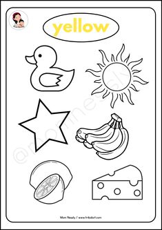 a coloring page with the words yellow and other things to color, including an image of a