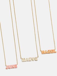 The classic nameplate necklace gets a modern revamp in our 18K Gold Enamel Bubble Nameplate Necklace design. Customize up to seven letters in six different color options to create your dream piece. Even better? This piece is crafted with 18K gold plated sterling silver, ensuring you'll be able to wear it for a lifetime