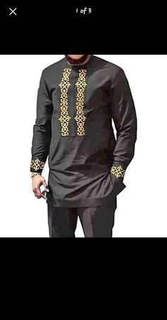 Embroidery Men clothing with matching pants. Available in colors and sizes. Embroidered Long Sleeve Agbada For Festivals, Long Sleeve Embroidered Agbada For Festivals, Long Sleeve Embroidered Agbada For Festive Occasions, Festive Embroidered Long Sleeve Agbada, Long Sleeve Kurta With Gold Embroidery For Eid, Eid Long Sleeve Kurta With Gold Embroidery, Gold Embroidered Long Sleeve Kurta For Eid, Black Long Sleeve Traditional Wear For Groom, Embroidered Long Sleeve Agbada For Festive Occasions