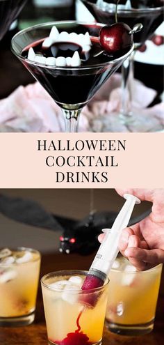 halloween cocktail drinks with cherries and marshmallows