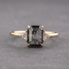 black diamond Quartz Engagement Ring, Detailed Engagement Ring, Unique Diamond Rings, Black Diamond Ring, Unique Diamonds, Salt And Pepper Diamond, Rutilated Quartz, Recycled Gold, Conflict Free Diamonds