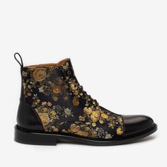 size 9.5 mens Taft Boots, Taft Shoes, Embroidered Boots, The Jack, Floral Jacquard, Unique Shoes, Black Cap, Leather Cap, Black Leather Heels