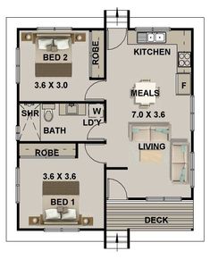 the floor plan for a two bedroom apartment with an attached kitchen and living room area