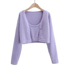 Product information:Size: S MMade of: CottonStyle: street. Casual. SweetColor classification: purple. white. light blue. coffee colorCombination form: two-pieceSleeve length: long sleeveStyle: cardiganLength: shortClothing version type: SlimSize Information:Size: S/M Size Lenght Bust Shoulder Sleeve S 42 62 42 60 M 43 66 43 61 Australia Holiday, Y2k Summer Outfits, Knitted Suit, Y2k Baby Tee, Blue Coffee, Trendy Summer Outfits, Cardigan Women, Long Sleeves Coats, Dress And Heels