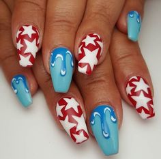 Nail inspo Spring Nails Simple, Nail Colors Spring, Red White And Blue Nails, White And Blue Nails, Blue Drip, Usa Nails, Simple Spring Nails, Fourth Of July Nails, Fingernail Designs