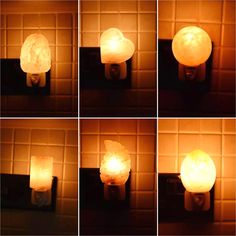 four different views of a light that is on the wall