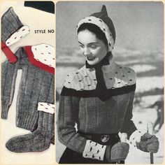 an old photo of a woman's sweater and mittens from the 1950's