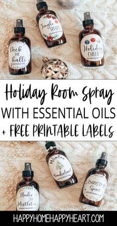 holiday room sprays with essential oils and free printable labels are perfect for the holidays