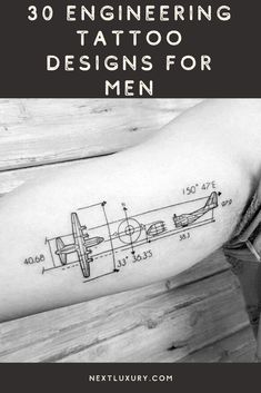 a man's arm with the words 30 engineering tattoo designs for men