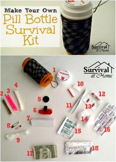 Upcycle old pill bottles easily with this collection of ideas and crafts. Easy projects with photos and tutorial link. Medicine Bottle Crafts, Pill Bottle Crafts, Supraviețuire Camping, Pill Bottle, Emergency Preparedness Kit, Survival Supplies, Emergency Preparation, Pill Bottles, Bug Out Bag