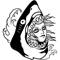 a black and white drawing of a woman's face with waves coming out of her head