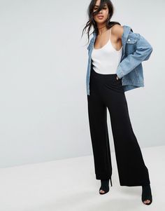 ASOS Jersey Basic Wide Leg Pants - Black Design Jersey, High Waisted Wide Leg Pants, Black Wide Leg Trousers, Pant Trends, Womens Fashion Inspiration, Trouser Style, Black Women Fashion, Pantalon Large, High Waisted Trousers