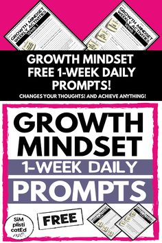 the growth minds flyer is shown in pink and black