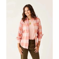 Carve Designs Women's Fairbanks Supersoft Shirt-Women's - Clothing - Tops-Carve Designs-Lt. Henna Check-S-Appalachian Outfitters Double Gauze Top, One And Done, Carved Designs, Classy Casual, Mock Neck Top, Women Long Sleeve Tops, Utility Jacket, Chest Pocket, Womens Clothing Tops