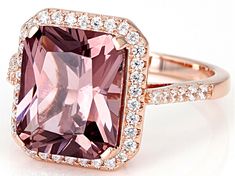 Bella Luce® Esotica™ blush zircon and white diamond simulants 6.25ctw rectangle and round, Eterno™ 18k rose gold over sterling silver ring. Measures approximately 0.81"L x 0.63"W and is not sizeable. Formal Cushion Cut Morganite Jewelry, Elegant Radiant Cut Morganite Jewelry, Rose Gold Jewelry With Brilliant Square Cut, Rose Gold Square Cut Fine Jewelry, Square Cut Rose Gold Jewelry For Formal Occasions, Rose Gold Square Cut Jewelry For Formal Occasions, Elegant Pink Radiant Cut Jewelry, Elegant Square Cut Pave Setting Jewelry, Elegant Square Cut Jewelry With Pave Setting