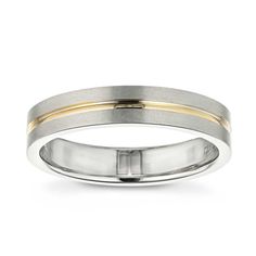 Mens Wedding Band in satin finish made with recycled 14K white gold and 14K yellow gold | Mens Wedding Band in satin finish made with recycled 14K white gold and 14K yellow gold