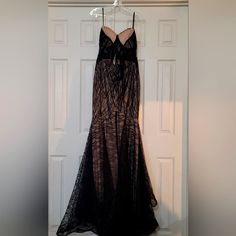 Nwt-Black Lace Corset Mermaid Gown With Tan Lining At The Bottom Only Corset Gown, Black Lace Corset, Mermaid Gown, Lace Corset, Long Black, Extra Long, Black Lace, Strapless Dress, Mermaid