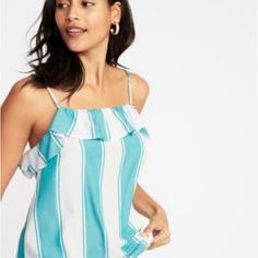 Old Navy Sleeveless Striped Ruffle-Trim Top Size Xs New With Tags Seafoam/White Stripe Thank You For Your Interest! Offers Welcomed. 1124-418-Y Caryn Ruffle Trim Top, Heavy Coat, Cute Blouses, Trim Top, See You Again, Top For Women, Old Navy Women, Tailored Shirts, Women Shirts Blouse