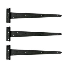 three black metal brackets on a white background