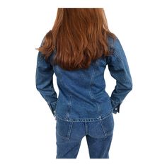 "Vintage 1980s medium wash fitted denim jacket MEASUREMENTS: Chest: 36\" Sleeve: 30\" Waist: 32\" Length: 25\" All measurements taken with garment laid flat. Modern Size Estimate: S/M CONDITION: Excellent Vintage Condition All items at Time Warp are vintage, so there is some wear. They may not be 100% free of minor defects, as they have already been loved. We list items by condition and note any flaws. Find us on Instagram: @timewarpbr INV 3029" Fitted Vintage Button-up Denim Top, Retro Fitted Button-up Denim Jacket, Retro Fitted Medium Wash Outerwear, Medium Wash Fitted Retro Outerwear, Vintage Fitted Button-up Denim Top, Vintage Medium Wash Denim Top For Fall, Fitted Retro Denim Jacket For Fall, Retro Fitted Dark Wash Denim Jacket, Fitted Retro Dark Wash Denim Jacket