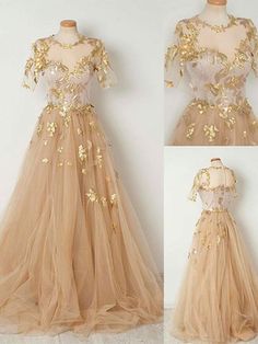 Short Sleeve Prom Dresses, Tulle Long Prom Dress, Cheap Prom Dresses Long, Gold Prom Dresses, Evening Dresses Short, Half Sleeve Dresses, Prom Dresses With Sleeves, Tulle Prom Dress