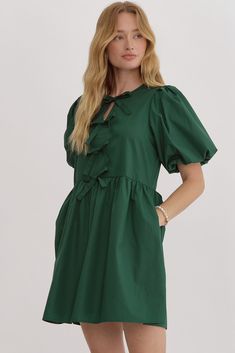 Little Green Dress, Scallop Sweater, Peter Pan Collar Dress, 2024 Style, Bow Dress, Bubble Sleeve, Jumpsuit Shorts Rompers, Romper With Skirt, New Arrival Dress