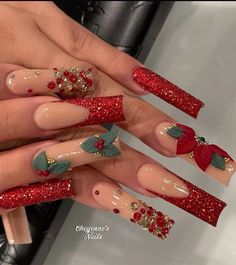 Winter Coffin Nails, Nail Designs With Diamonds, Nails Glitter Ombre, Nail Designs Colors, Diamond Nail Designs, Coffin Nail Designs, Acrylic Toe Nails, Tree Nails, Long Acrylic Nails Coffin